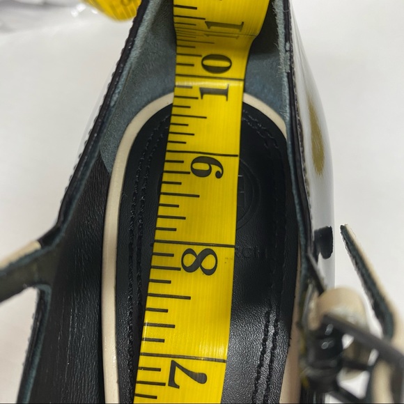 Tory Burch Faye Black Dark Ivory Patent Leather Block Pump Heels Size 7 - Picture 15 of 15